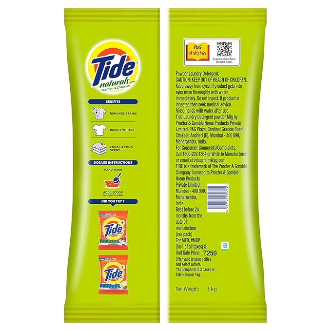 Tide Naturals 3Kg Detergent Powder - Lemon And Chandan