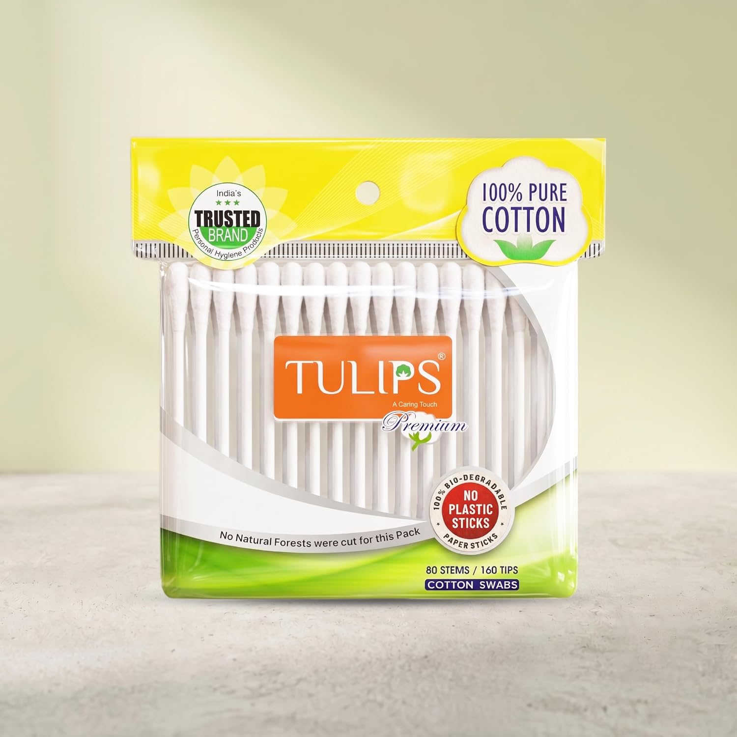 TULIPS Premium Cotton Ear Buds/Swabs with white PAPER Sticks 80 Stick (Pack of 3)