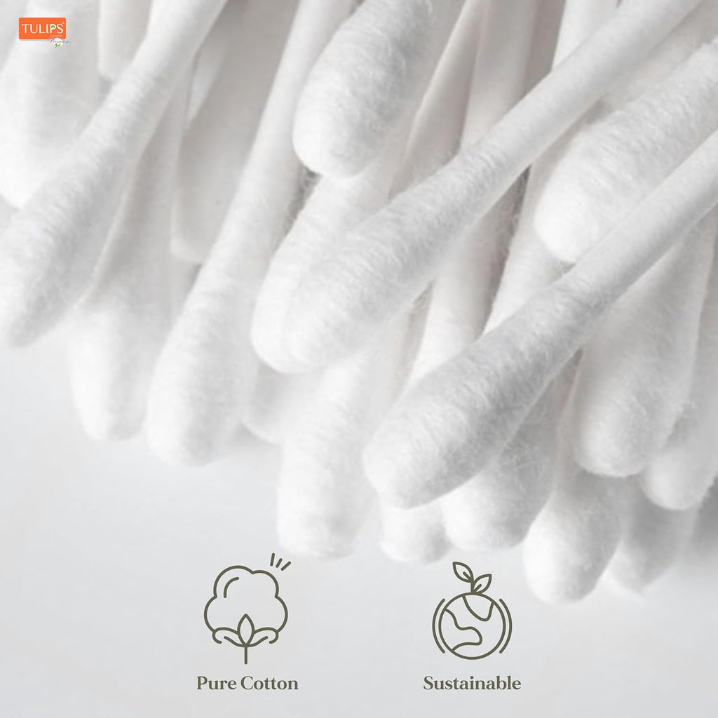 TULIPS Premium Cotton Ear Buds/Swabs with white PAPER Sticks 80 Stick (Pack of 3)