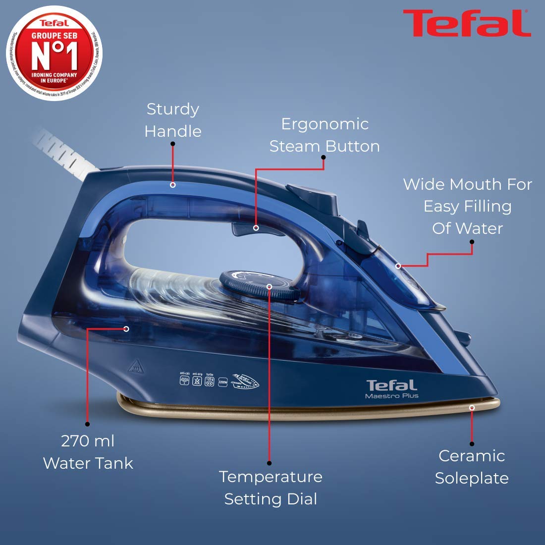 Tefal Maestro Plus Steam Iron | No.1 Ironing Brand in Europe | 2200W