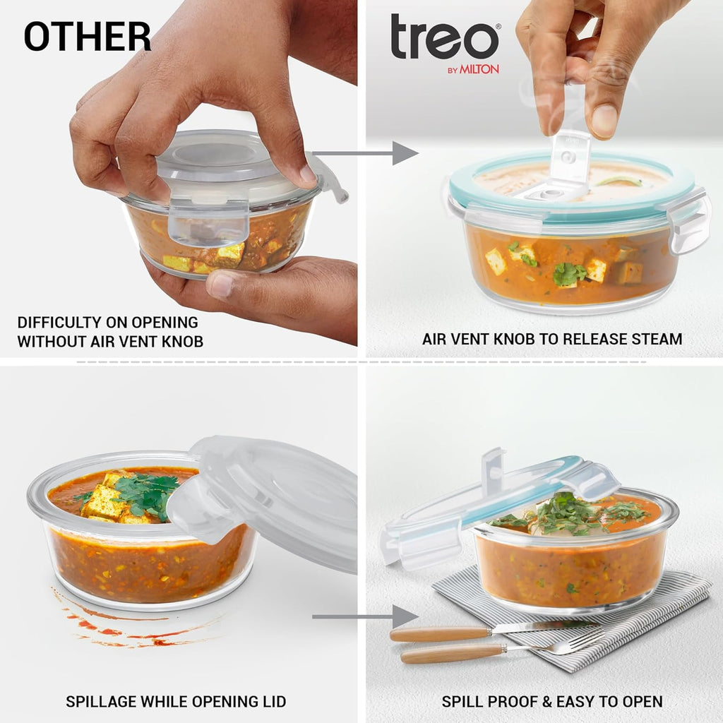 Treo by Milton All Fresh Borosilicate Glass Lunch Box Set of 3, Clear, 400 ml Each