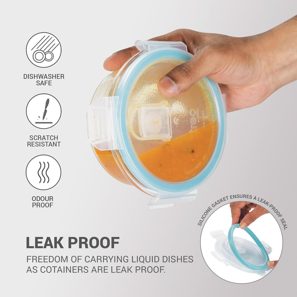 Treo by Milton All Fresh Borosilicate Glass Lunch Box Set of 3, Clear, 400 ml Each