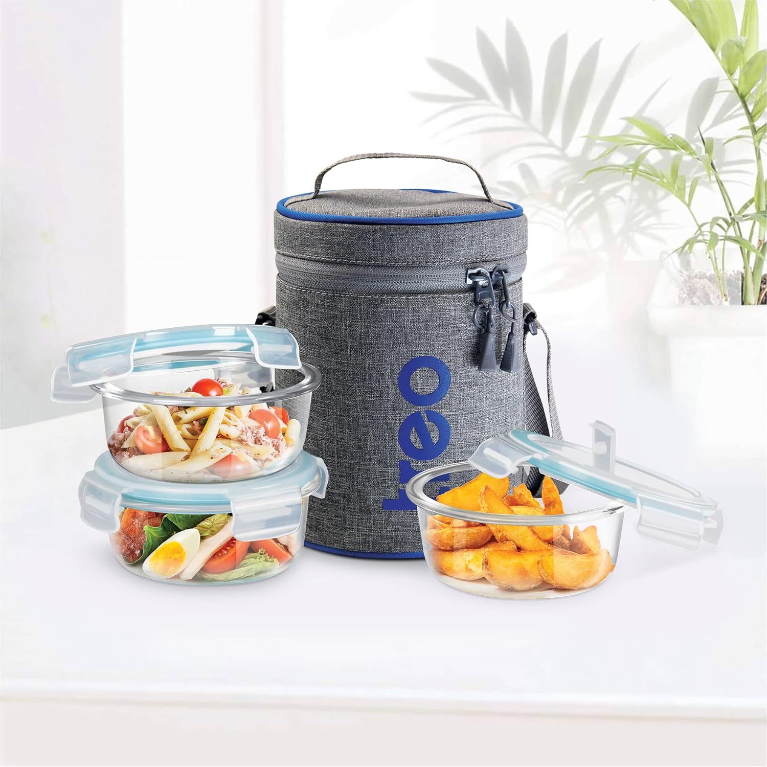 Treo by Milton All Fresh Borosilicate Glass Lunch Box Set of 3, Clear, 400 ml Each