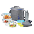 Treo by Milton Tiffin with Bag, Set of 8 (3 Containers, 400ml Each; 1 Steel Bottle, 750 ml; 2 - Pickle/Chutney Dabba, 30ml Each; 1 Salad/Papad Dabba, 200ml; 1 Dining Mat)