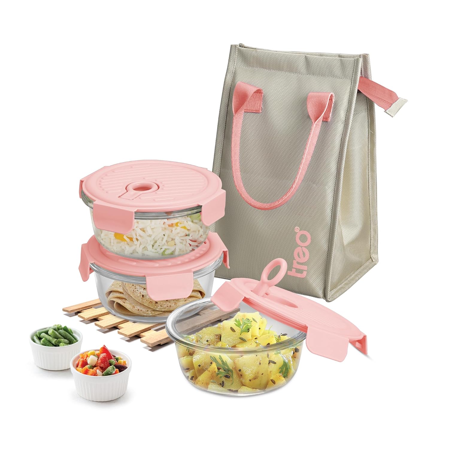 Treo by Milton  Lunch Box Set of 3, Peach Lid, 400 ml Each