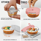 Treo by Milton  Lunch Box Set of 3, Peach Lid, 400 ml Each