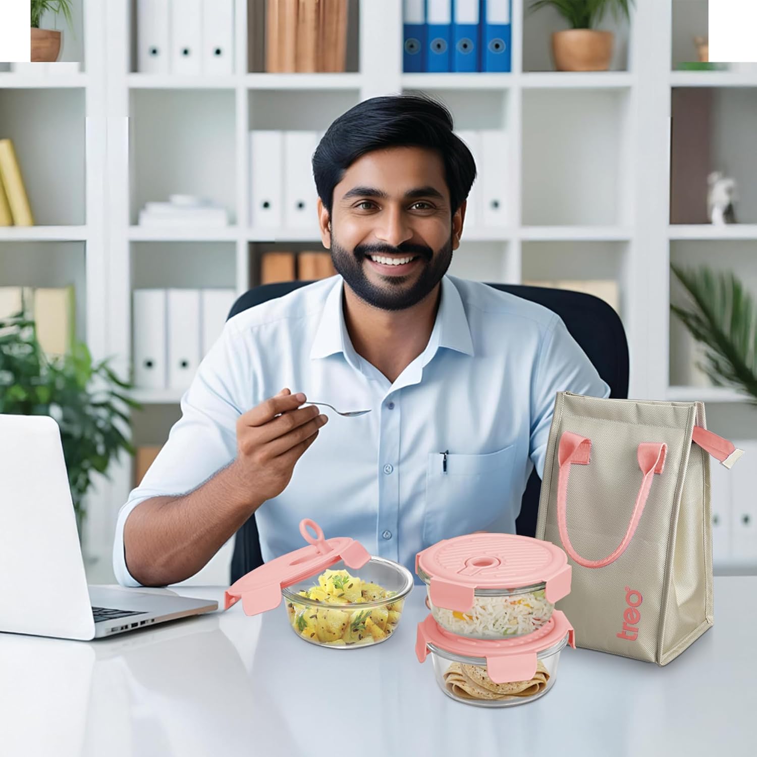 Treo by Milton  Lunch Box Set of 3, Peach Lid, 400 ml Each