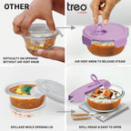 Treo by Milton  Lunch Box Set of 3, Purple Lid, 400 ml Each