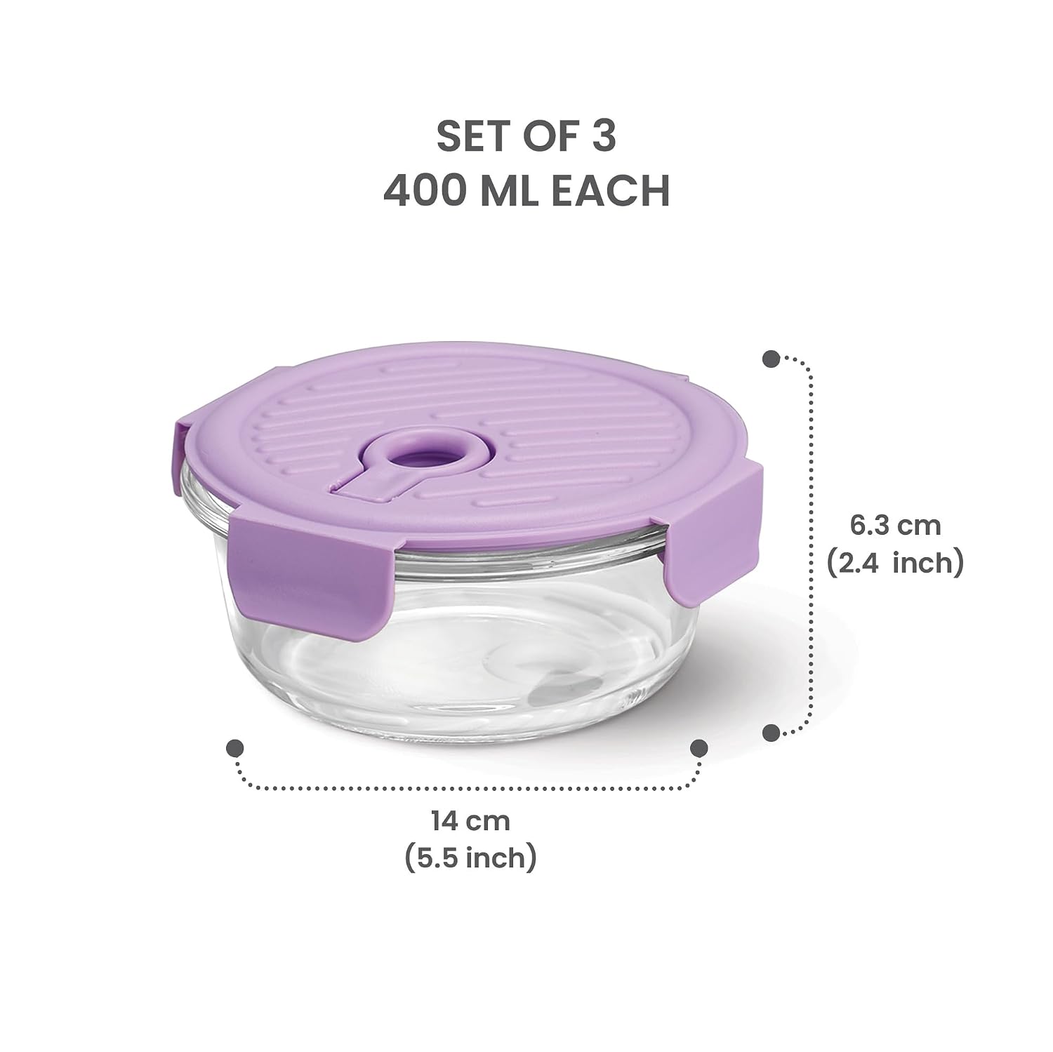 Treo by Milton  Lunch Box Set of 3, Purple Lid, 400 ml Each