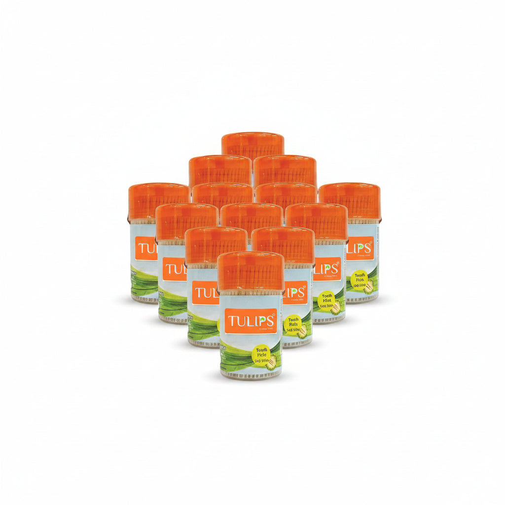 Tulips Wooden Toothpicks 240 Sticks (pack of 10) in Reusable Dispenser