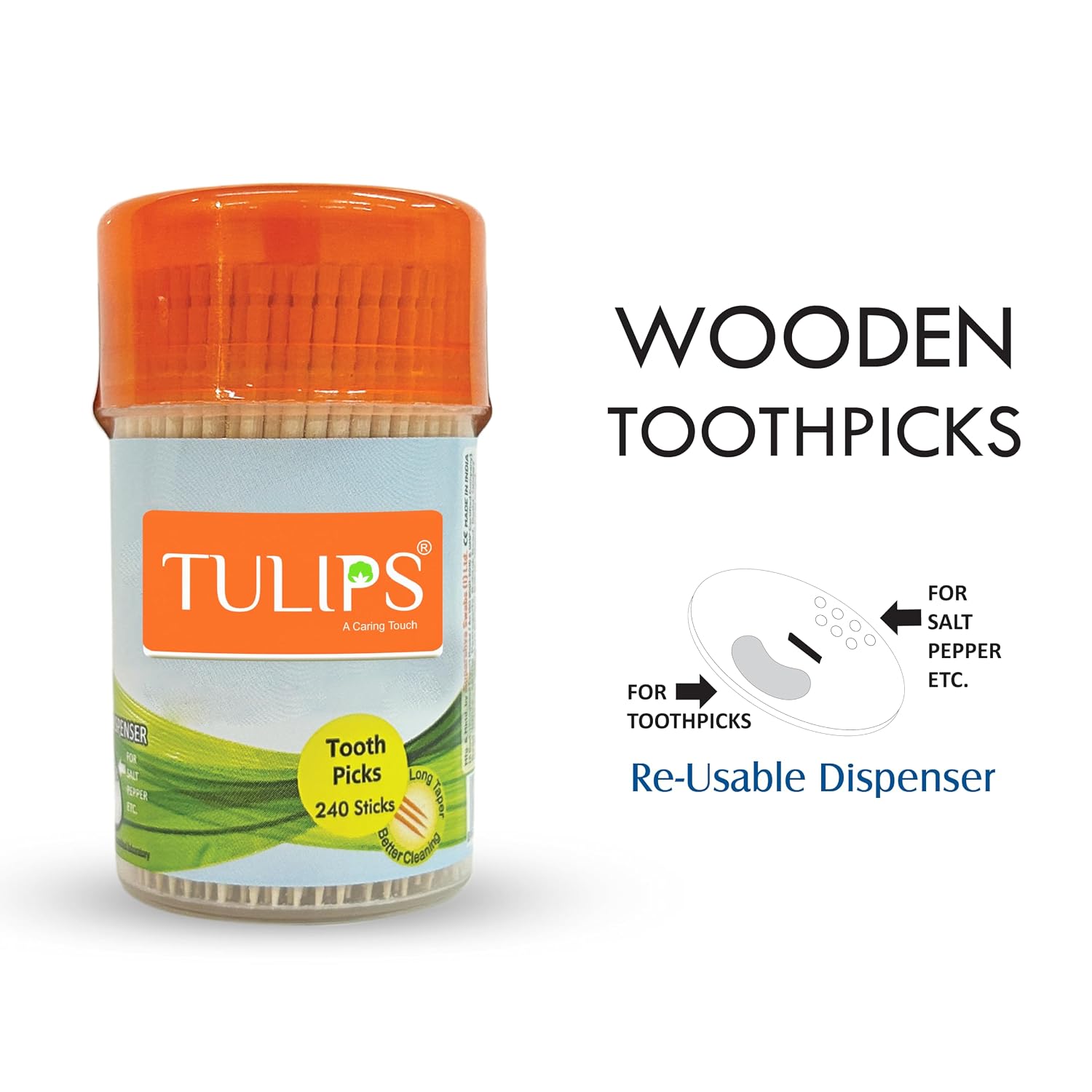 Tulips Wooden Toothpicks 240 Sticks (pack of 10) in Reusable Dispenser