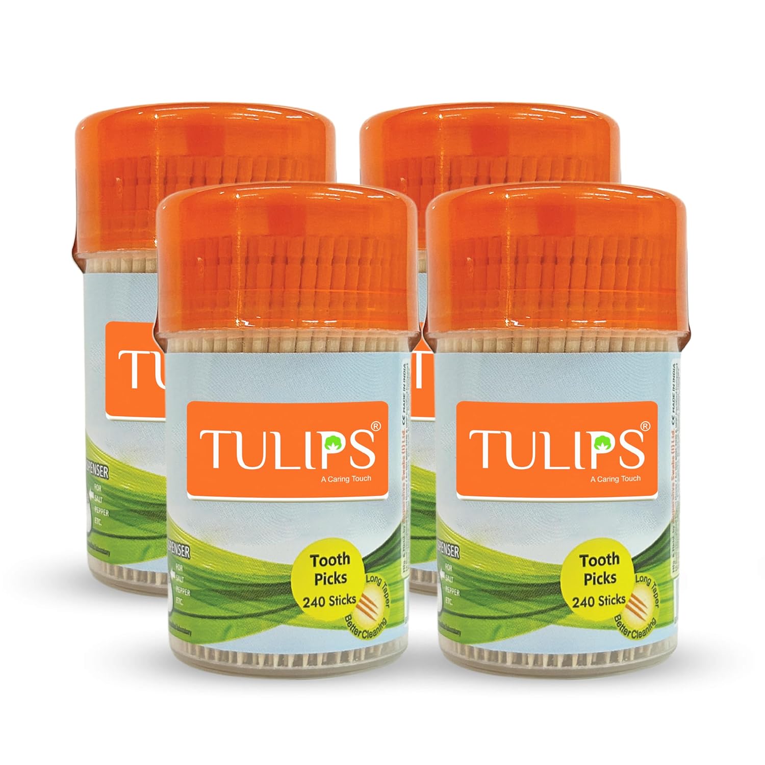 Tulips Wooden Toothpicks 240 Sticks  (Pack of 4) in a Reusable Jar