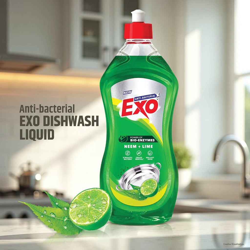xo Dishwash Liquid Bottle | Neem & Lime | Tough Grease Removal for Utensils | Anti-Bacterial Liquid Dishwash | Bio-Enzyme Formula | No Residue Cleaning | Fresh Citrus Fragrance - 750ml