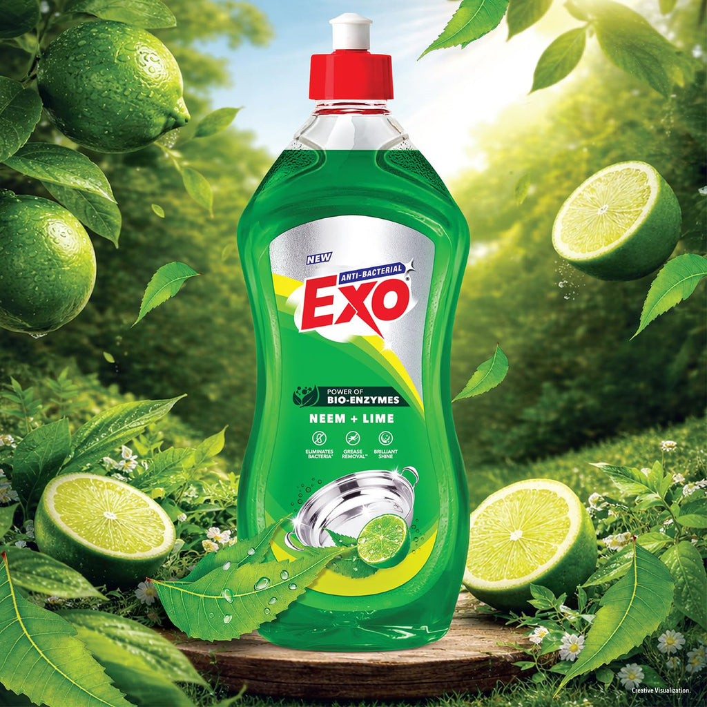 xo Dishwash Liquid Bottle | Neem & Lime | Tough Grease Removal for Utensils | Anti-Bacterial Liquid Dishwash | Bio-Enzyme Formula | No Residue Cleaning | Fresh Citrus Fragrance - 750ml