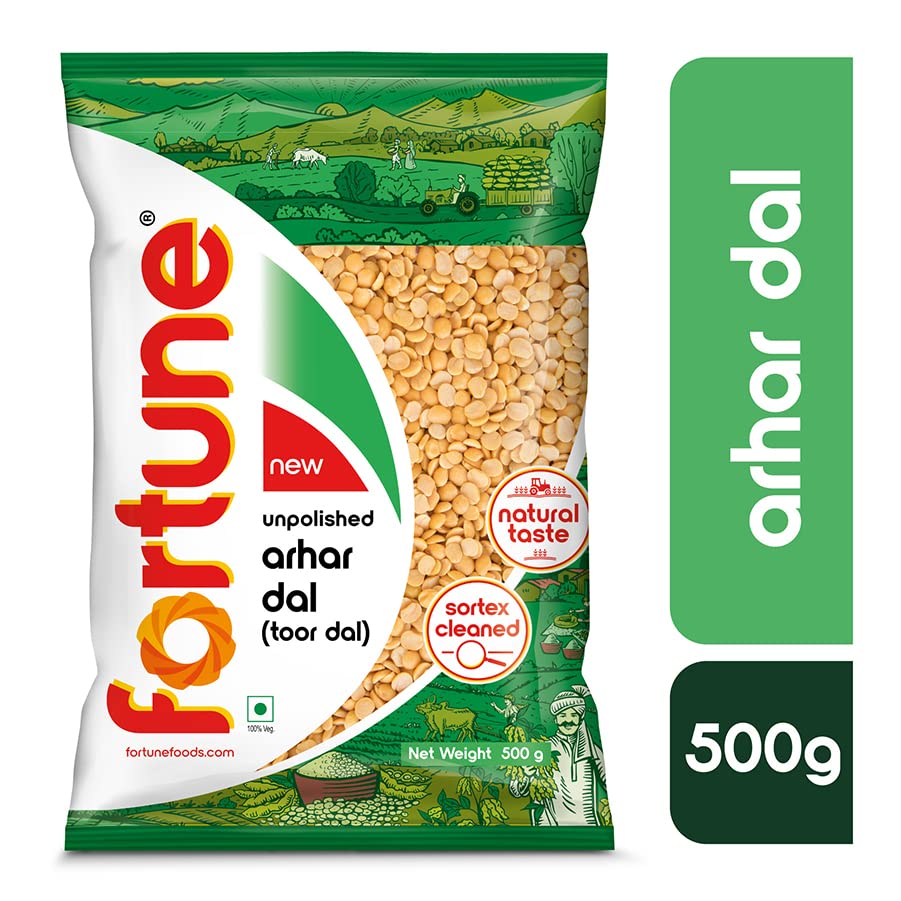Fortune Arhar Dal (Toor Dal), 500 gm, Unpolished and Sortex cleaned