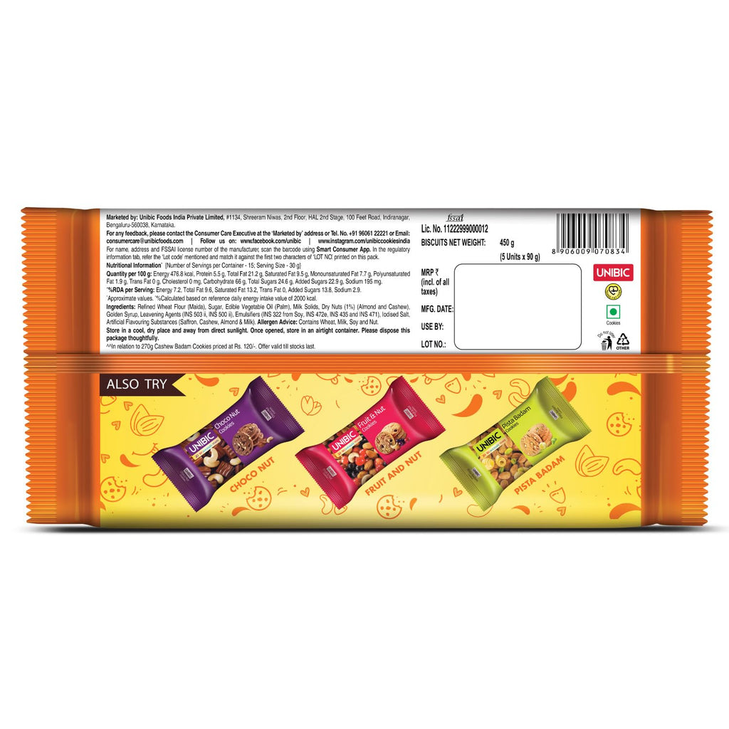 UNIBIC FOODS Cashew Badam Cookies | weight may vary 500g