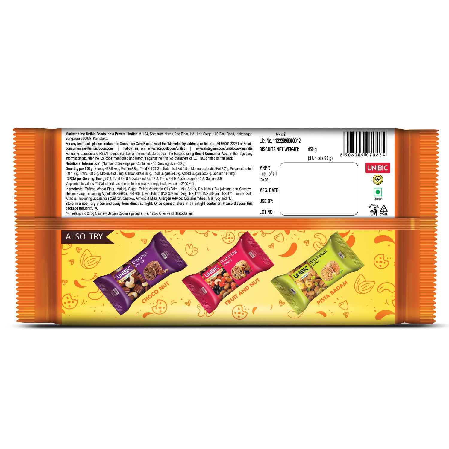UNIBIC FOODS Cashew Badam Cookies | weight may vary 500g