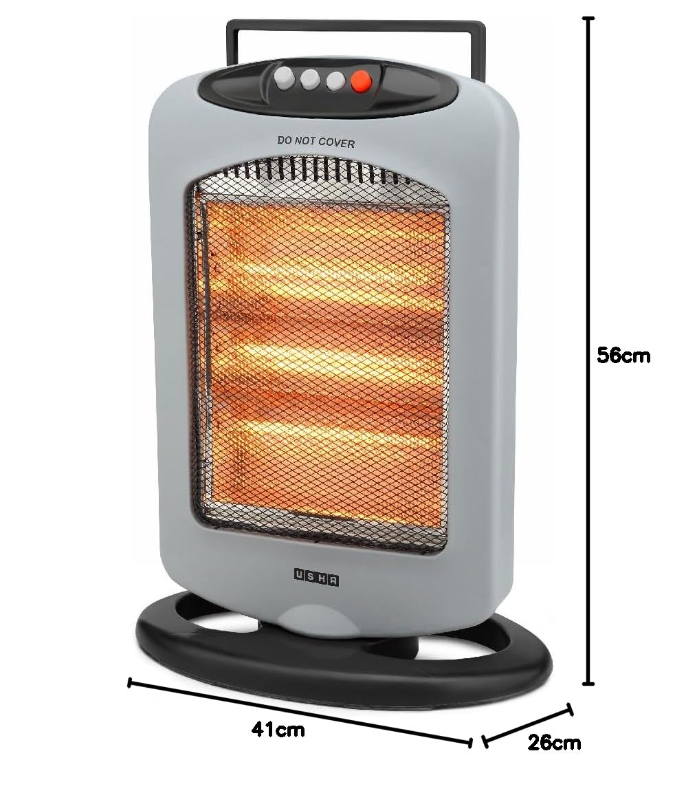 USHA 4003 1200 Watt 3 Rod Halogen Heater with Auto Oscillation Feature and Safety Mesh(Grey)