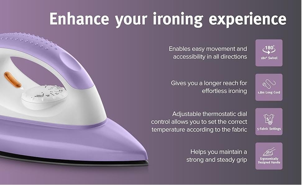 USHA Armor 1100 watts Dry Iron with Shock Proof Plastic Body