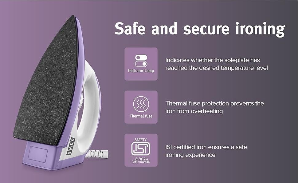 USHA Armor 1100 watts Dry Iron with Shock Proof Plastic Body