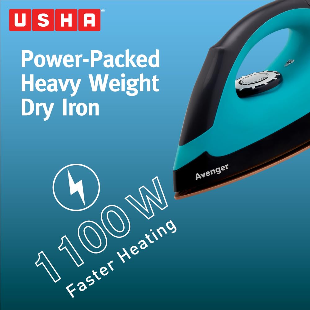 USHA Avenger 1.5 KG Heavy Weight Dry Iron| 1100W|