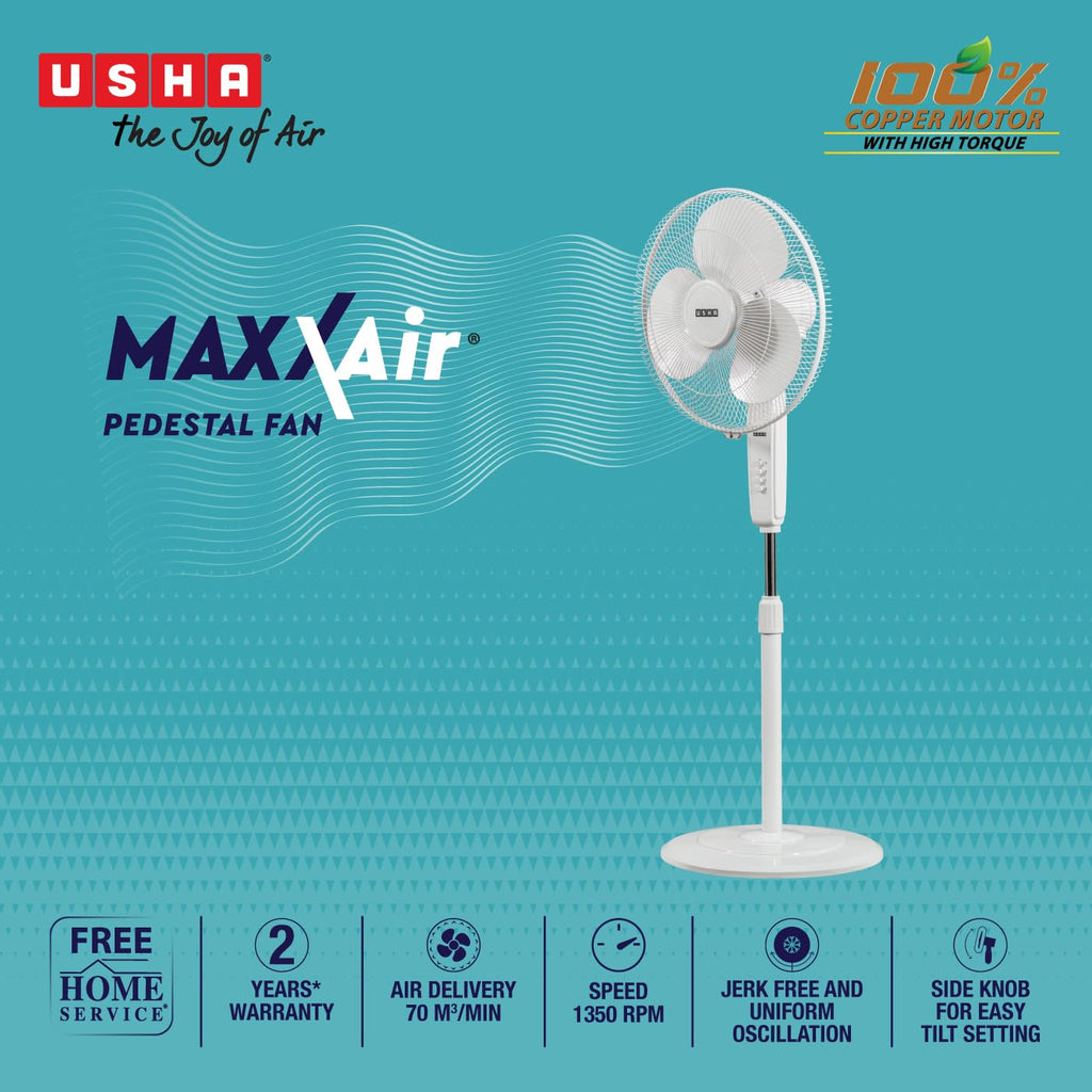 USHA Maxx Air 400MM Pedestal Fan (White)