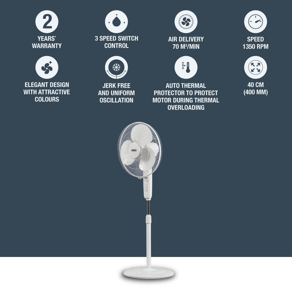 USHA Maxx Air 400MM Pedestal Fan (White)