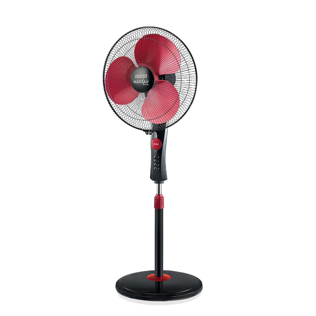 USHA Maxx Air Ultra Pedestal Fan | 400MM Sweep Size | 1350 RPM | Aerodynamic Blade Design for High Air Delivery | Anti - Rust Protection | 100% Copper Motor | Maroon