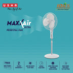 USHA Maxx Air Ultra Pedestal Fan | 400MM Sweep Size | 1350_RPM | Aerodynamic Blade Design for High Air Delivery | Anti - Rust Protection | 100% Copper Motor | 2 Year Warranty | White
