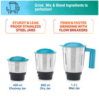 USHA Rapidmix 500-Watt Copper Motor Mixer Grinder With 3 Jars