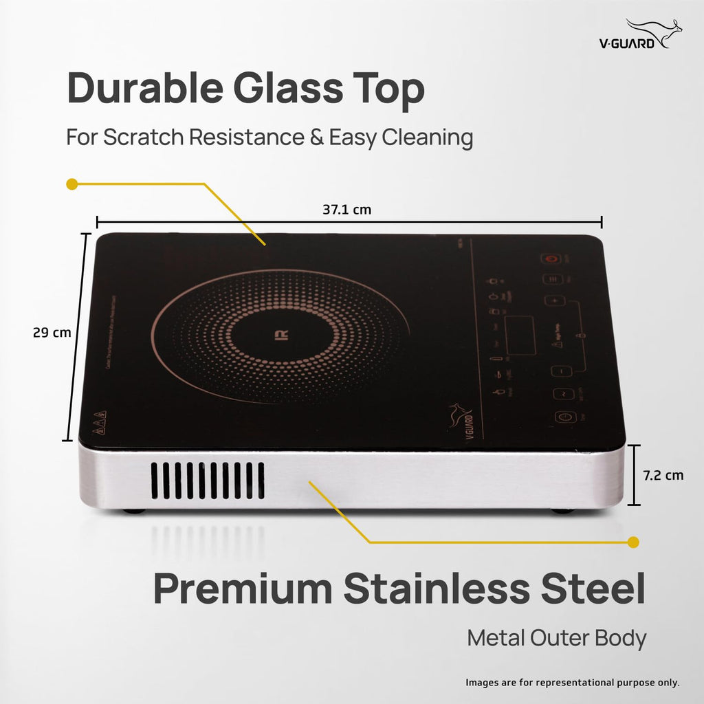 V-Guard VIRC 04 2200 W Infrared Induction Cooktop | Compatible with All Utensils | Up to 4 kV Surge Protection | BBQ Grill | Touch Panel Control | Stainless Steel Body | 1 Year Warranty by V-Guard