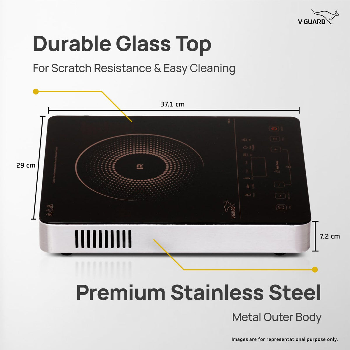 V-Guard VIRC 04 2200 W Infrared Induction Cooktop | Compatible with All Utensils | Up to 4 kV Surge Protection | BBQ Grill | Touch Panel Control | Stainless Steel Body | 1 Year Warranty by V-Guard