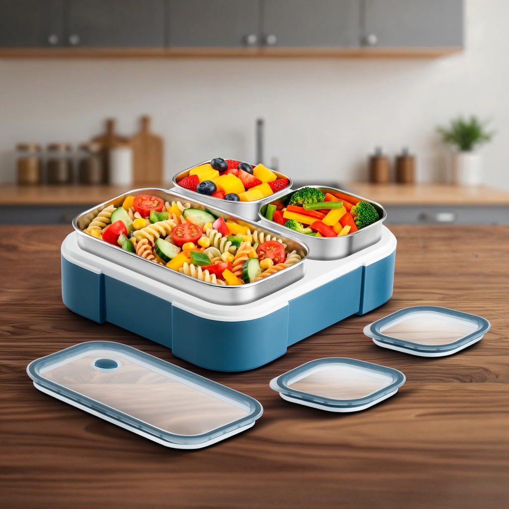 VAYA Tydbyt Stainless Steel Lunch Box for Kids & Boys, 650ml, 3 Steel Containers