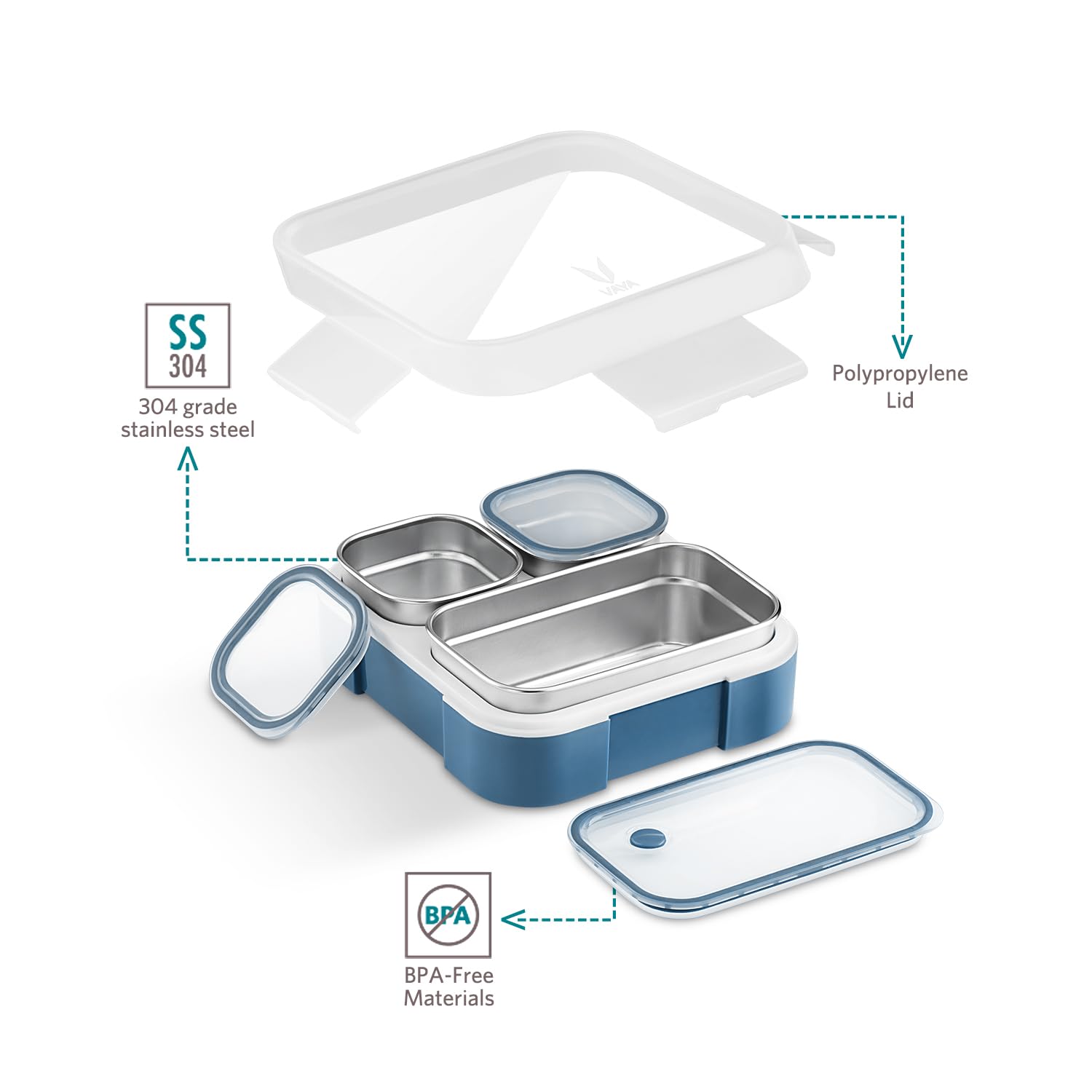VAYA Tydbyt Stainless Steel Lunch Box for Kids & Boys, 650ml, 3 Steel Containers