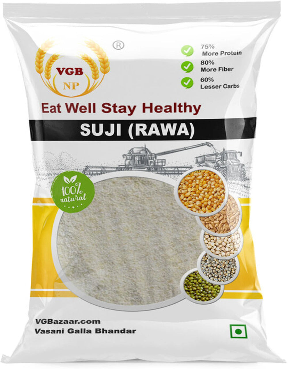 VGBNP Natural suji / rawa ( Soji | Semolina | Shuji ) Healthy Fibre Rich Sooji - 1kg (1 kg)