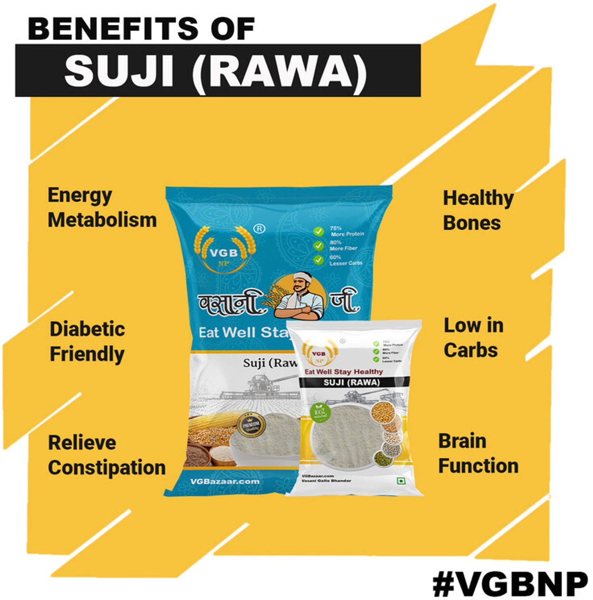 VGBNP Natural suji / rawa ( Soji | Semolina | Shuji ) Healthy Fibre Rich Sooji - 1kg (1 kg)