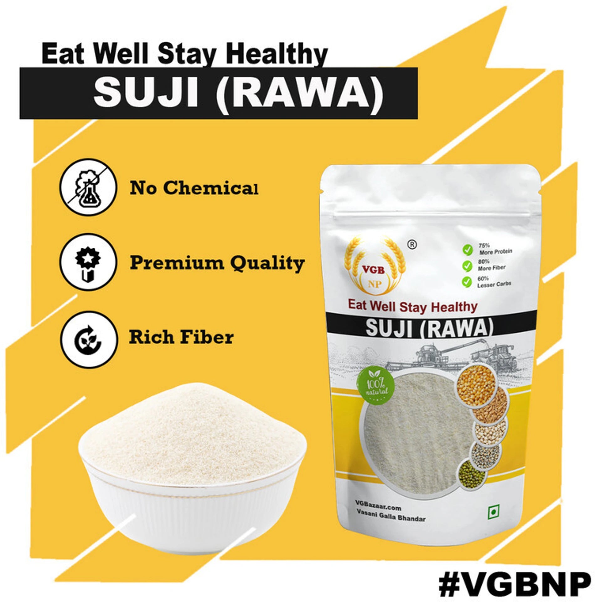 VGBNP Natural suji / rawa ( Soji | Semolina | Shuji ) Healthy Fibre Rich Sooji - 1kg (1 kg)