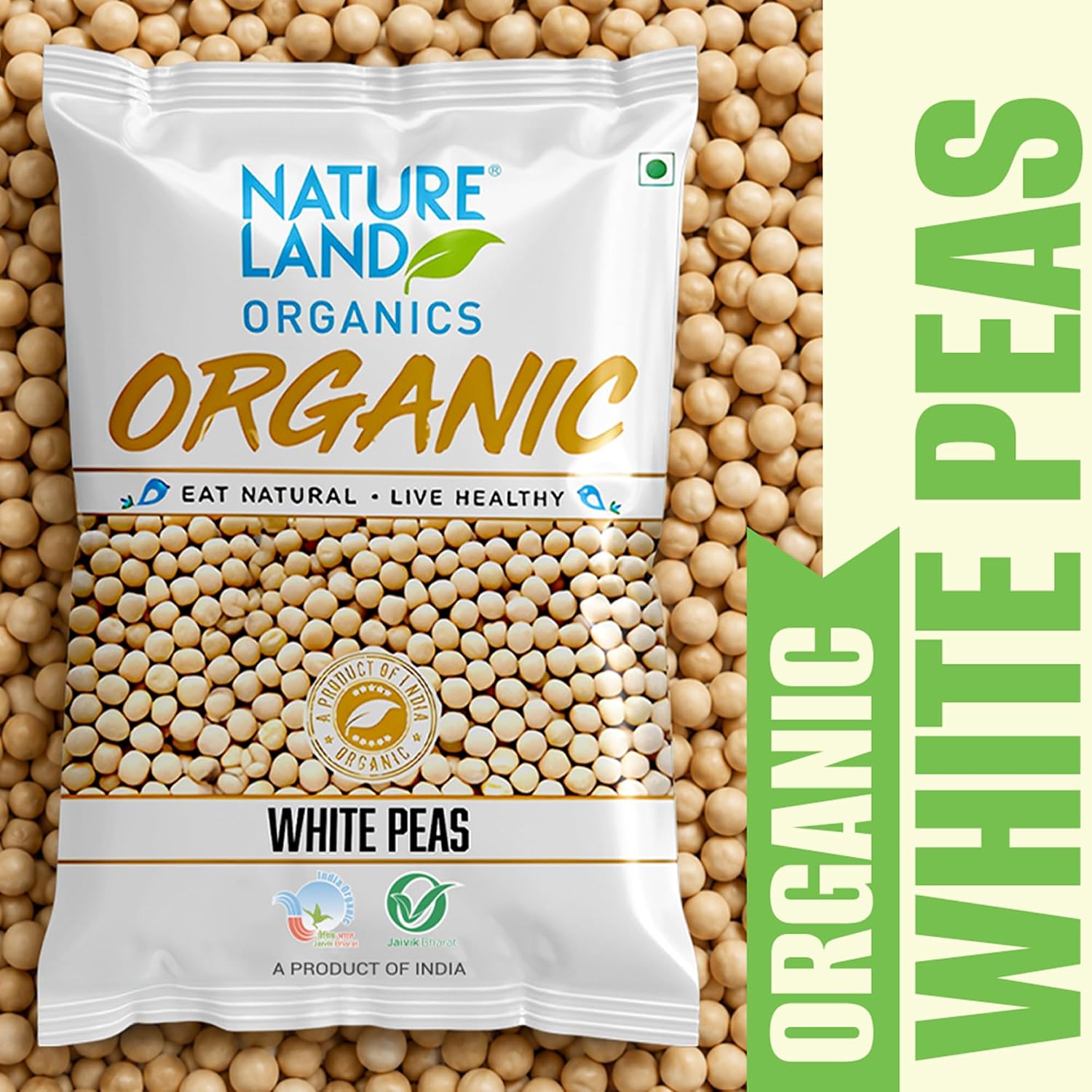 Natureland Organics White Peas 500 Gm - Organic Peas