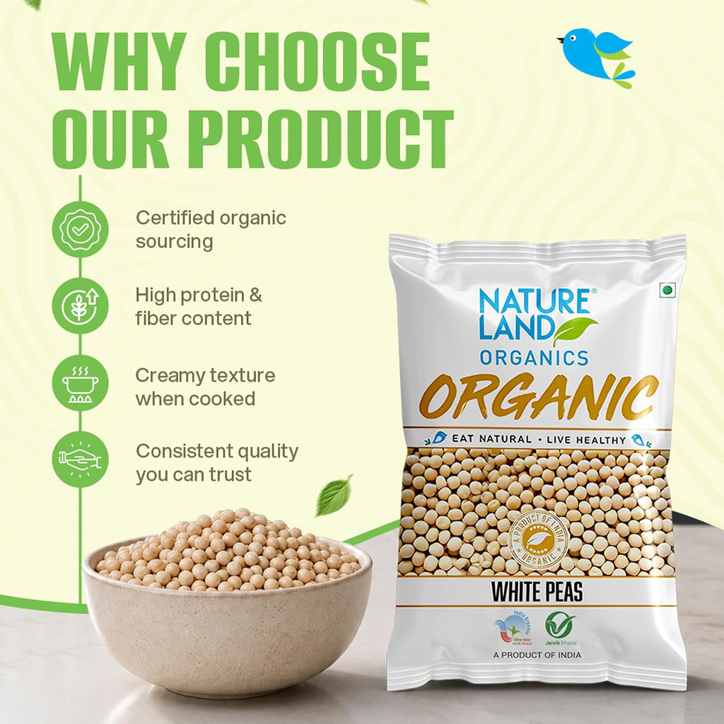 Natureland Organics White Peas 500 Gm - Organic Peas