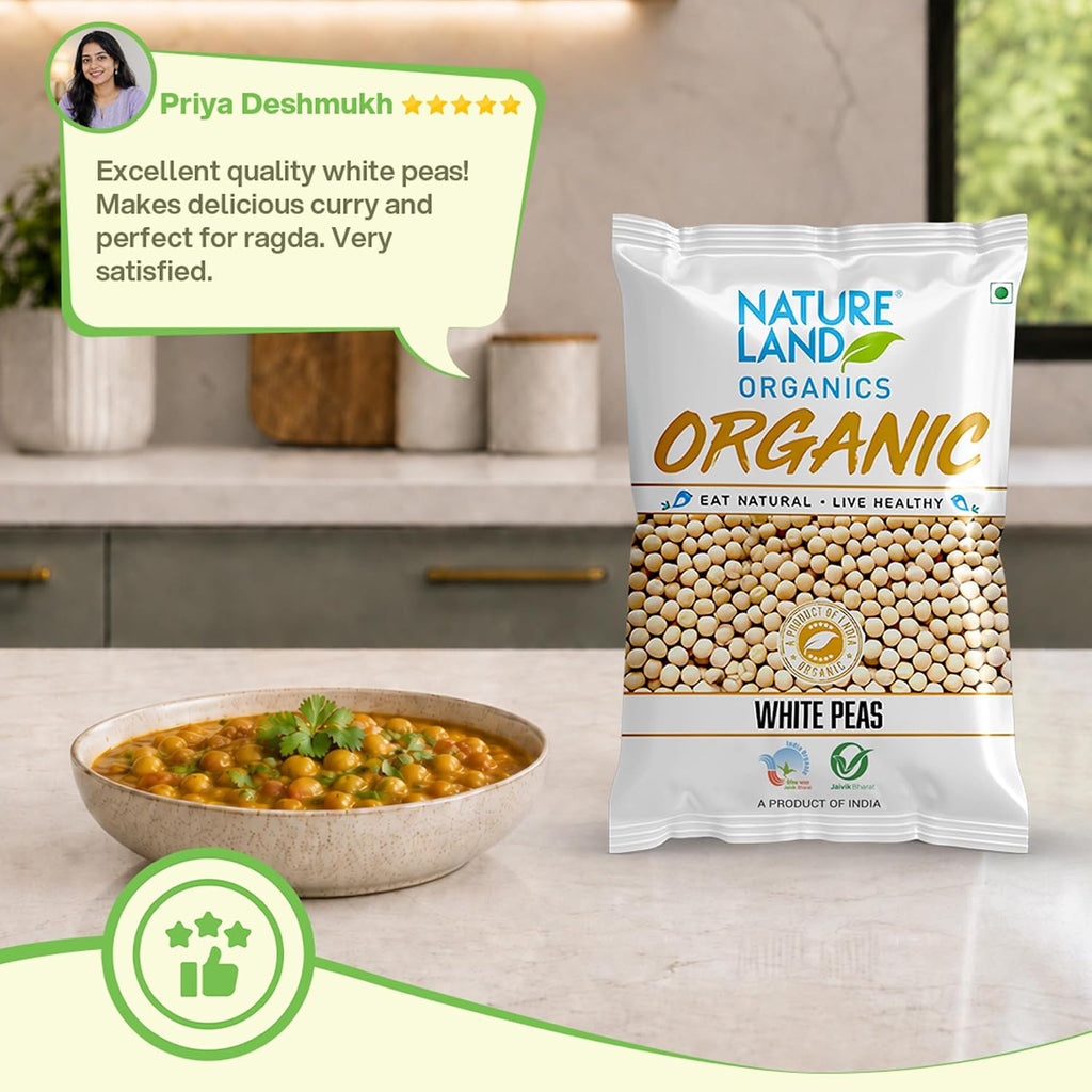 Natureland Organics White Peas 500 Gm - Organic Peas