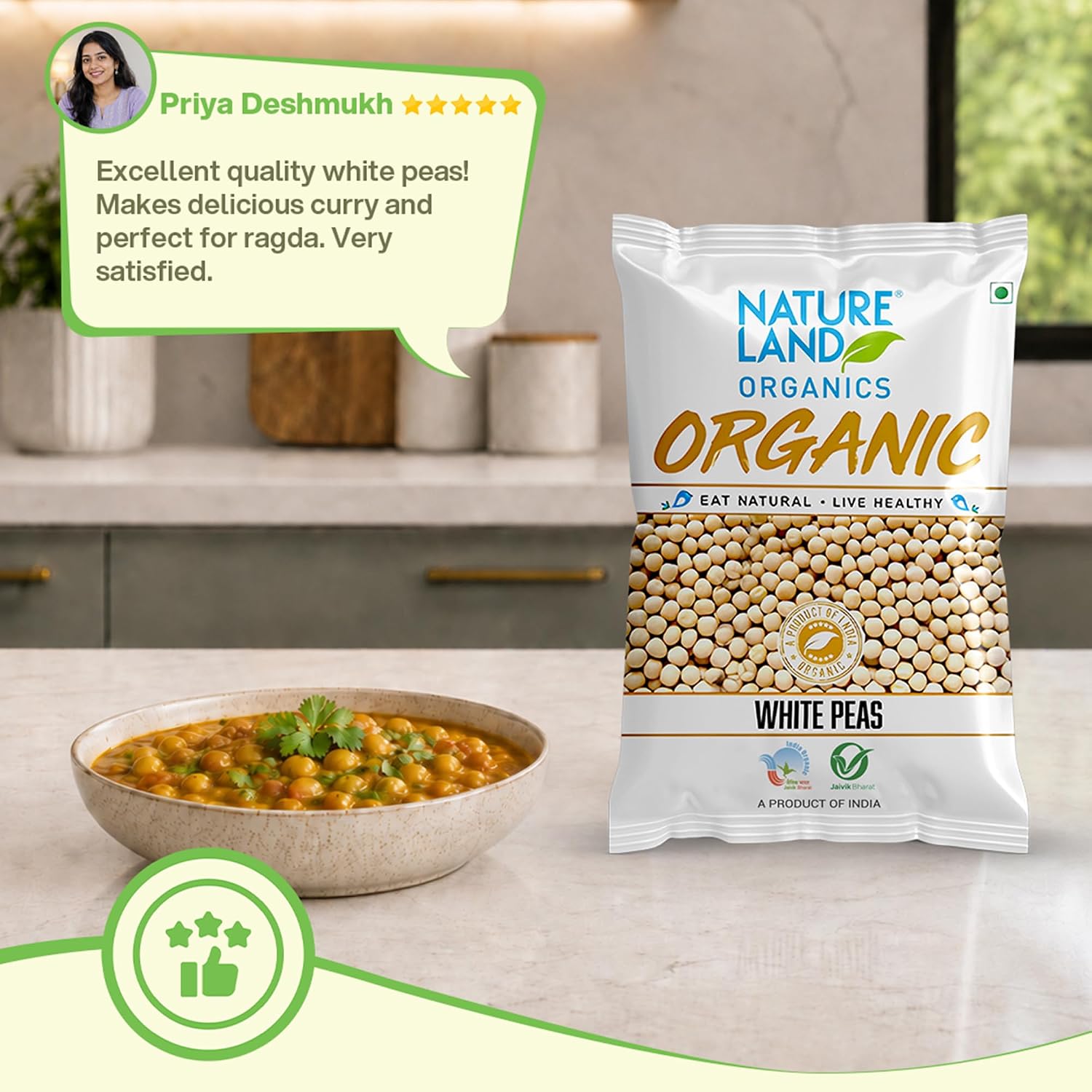 Natureland Organics White Peas 500 Gm - Organic Peas
