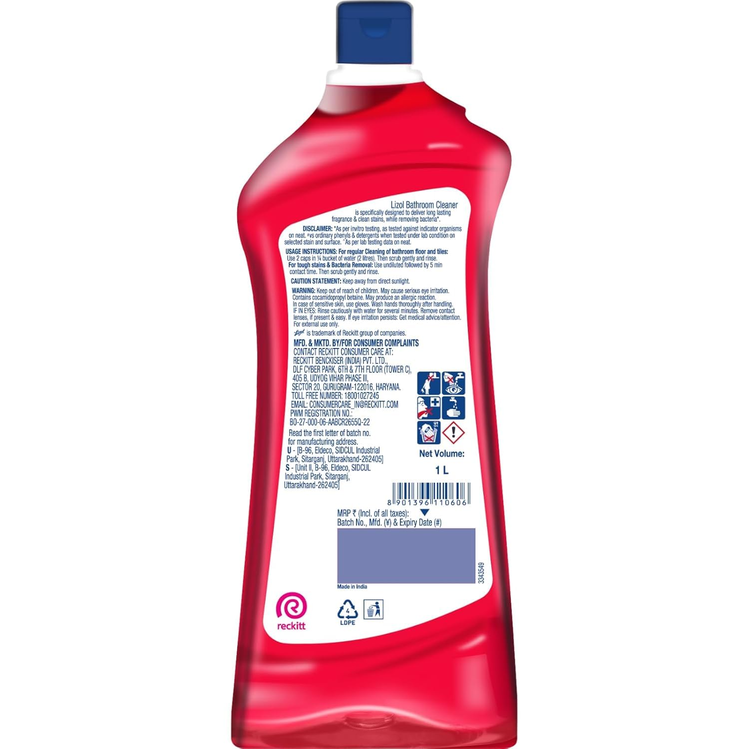 Lizol Fresh & Clean Bathroom Cleaner | Floral | 1L | 10X Better Cleaning | Upto 12Hrs Fragrance| Multi Surface Clean Floors, Basin, Tiles