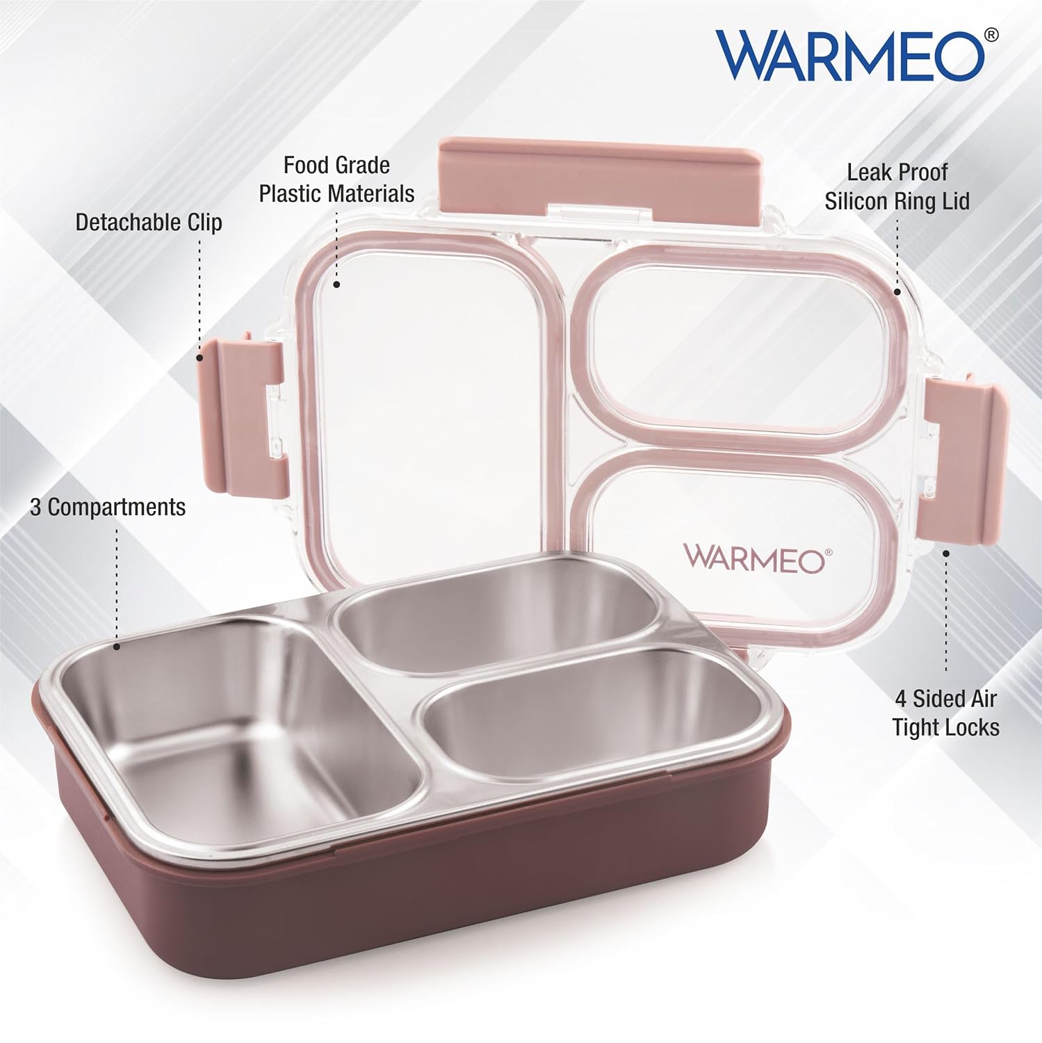 WARMEO BENTO  Lunchbox with 3 compartments 750ml-brown