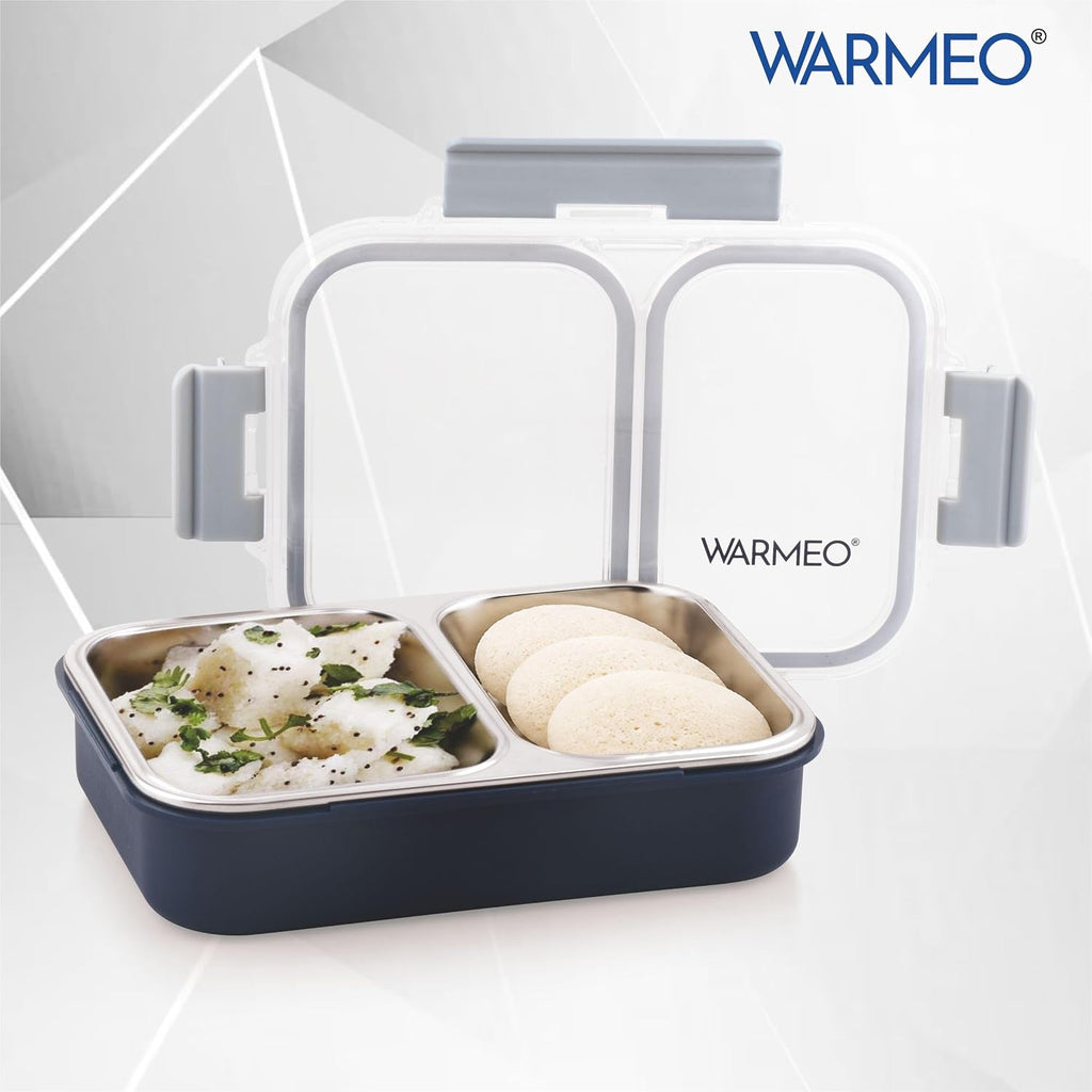 WARMEO BENTO Microwave-Safe Stainless Steel Lunchbox with 2 compartments 750ml-Blue