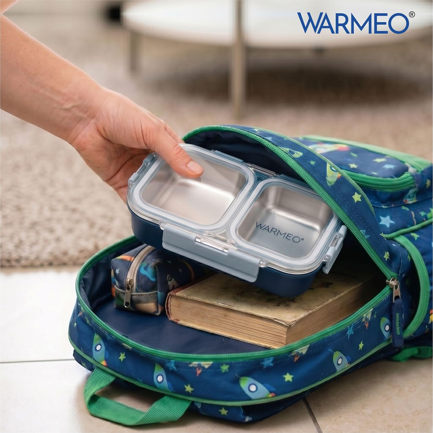 WARMEO BENTO Microwave-Safe Stainless Steel Lunchbox with 2 compartments 750ml-Blue