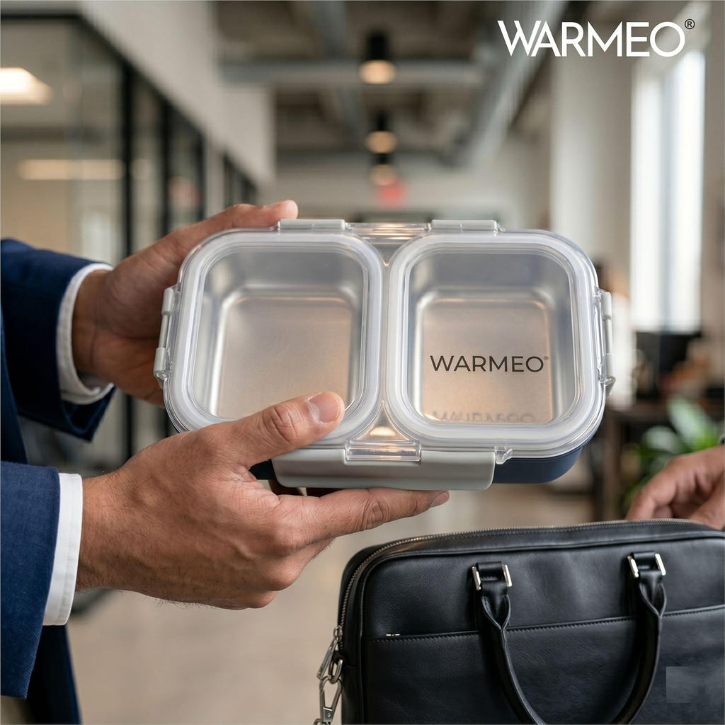 WARMEO BENTO Microwave-Safe Stainless Steel Lunchbox with 2 compartments 750ml-Blue