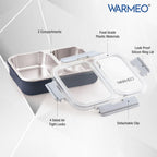 WARMEO BENTO Microwave-Safe Stainless Steel Lunchbox with 2 compartments 750ml-Blue