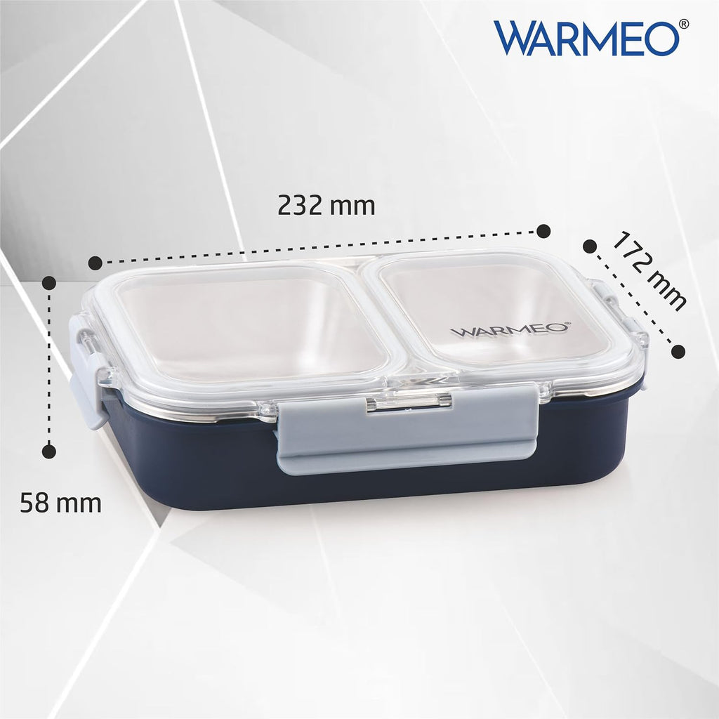 WARMEO BENTO Microwave-Safe Stainless Steel Lunchbox with 2 compartments 750ml-Blue