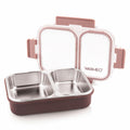 WARMEO BENTO Microwave-Safe Stainless Steel Lunchbox with 2 compartments 750ml-Brown