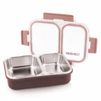 WARMEO BENTO Microwave-Safe Stainless Steel Lunchbox with 2 compartments 750ml-Brown